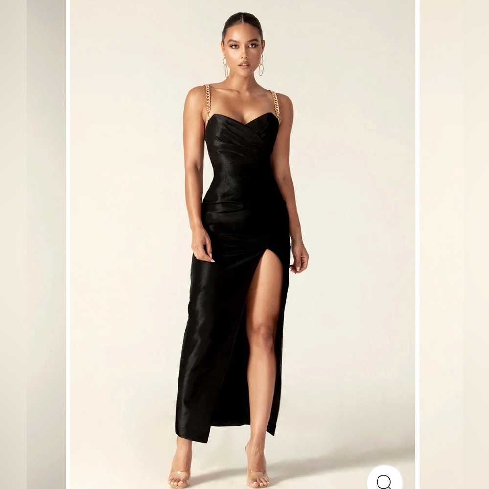 Alieva the label DULCE DUPIONI MAXI CHAIN DRESS (BLACK) XS